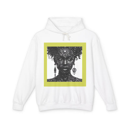 Jewelry-Adorned Face Hoodie — Elegant Portrait Pullover