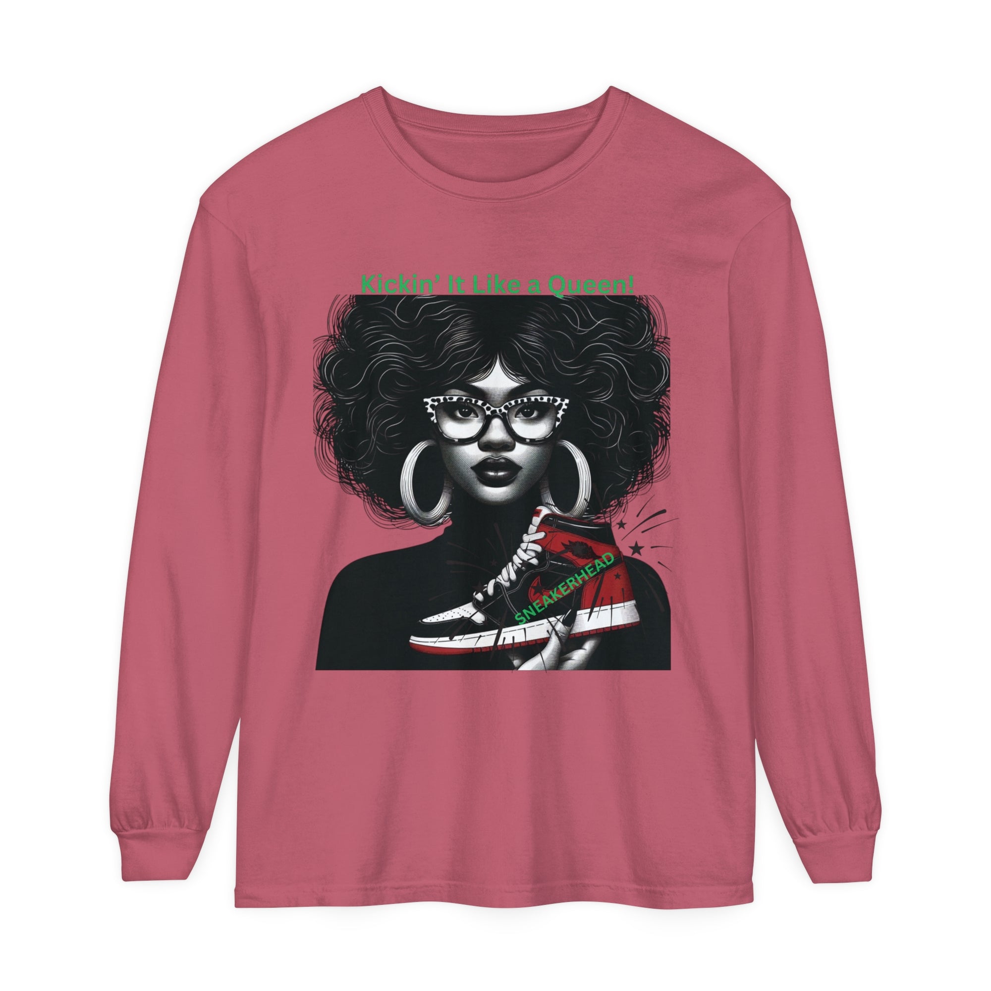 Kickin' It Like a Queen: Unisex Garment-dyed Long Sleeve T-Shirt