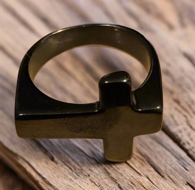 Black Stainless Steel Cross Ring